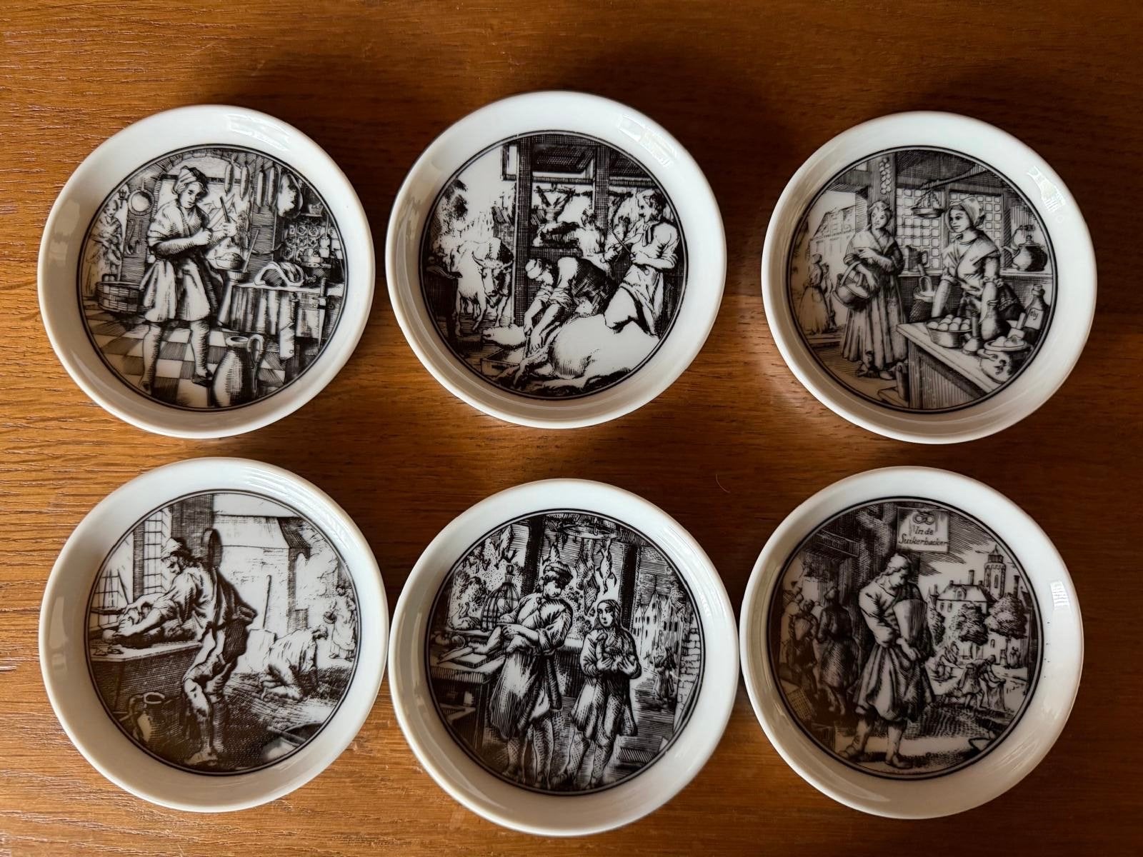 Set van 6 antieke onderzetters met historische afbeeldingen, Antiek en Kunst, Ophalen