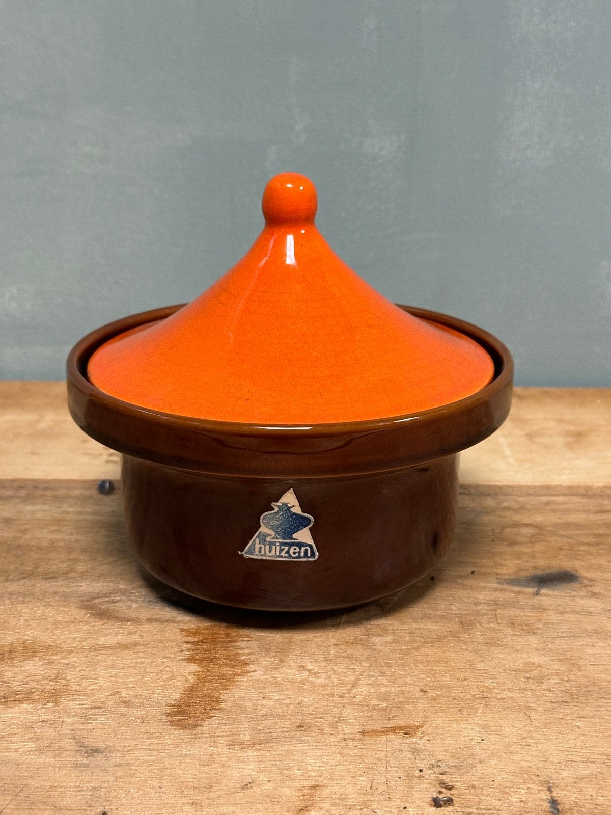 Vintage Huizen Holland schaaltje deksel oranje bruin keramie, Gebruikt, Overige merken, Keramiek, Ophalen of Verzenden