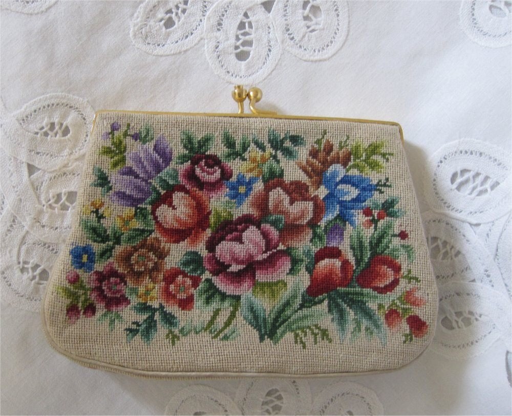 Fraaie beurs, rozen, roosjes, bloemen - petit point, Antiek en Kunst, Ophalen of Verzenden