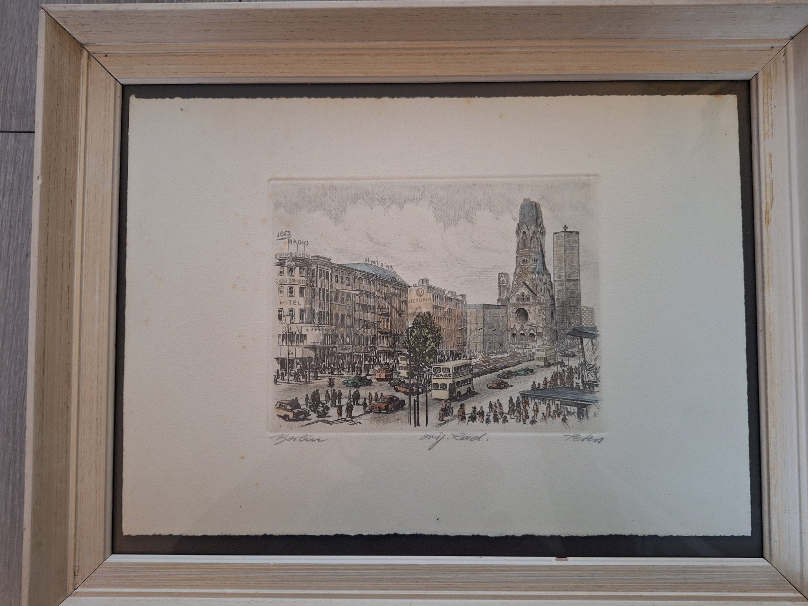 Zeefdruk van Berlijn met de gebombardeerde kerk, Ophalen of Verzenden