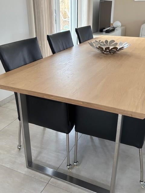 50 euro ! Eetkamertafel massief licht eiken, 200 cm of meer, Zo goed als nieuw, Rechthoekig, 50 tot 100 cm
