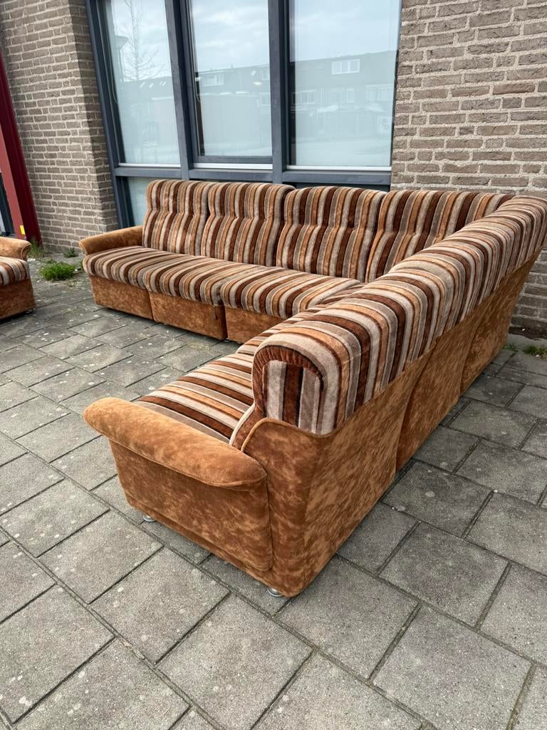 Vintage XL modulaire bank, Himolla ‘80, Vintage retro buisframe design rotan webbing papercord deens, Overige maten, 75 tot 100 cm