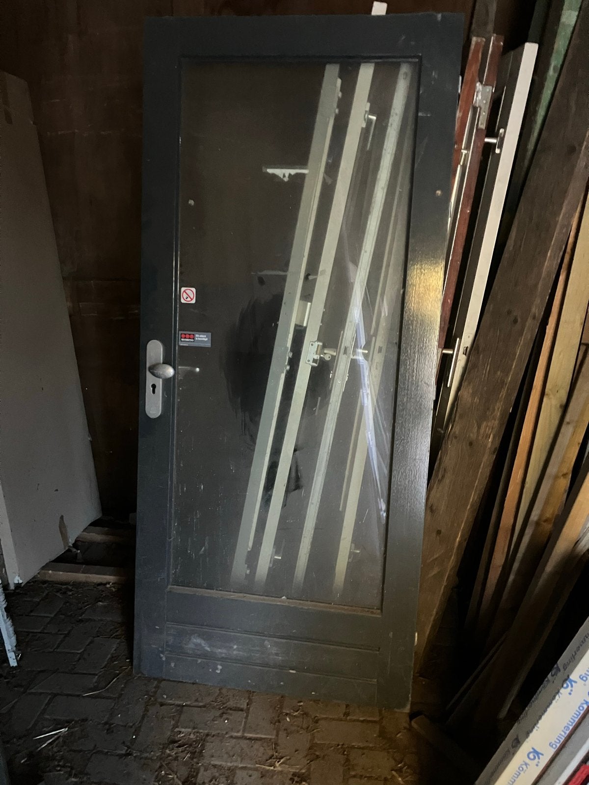 Hardhouten Buitendeur met Dubbel Glas (92,5x209 cm), Ophalen, Gebruikt, 80 tot 100 cm, Buitendeur