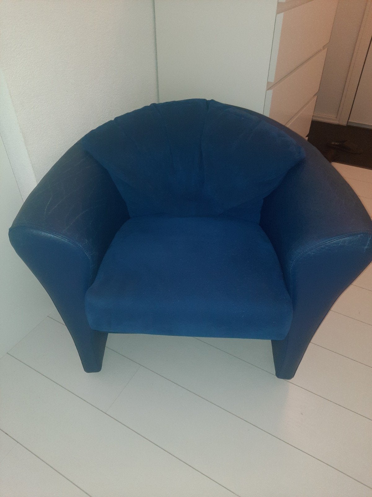 LEOLUX fateuil/ stoel blauw leder met alcantara, Ophalen, 75 tot 100 cm, Leer