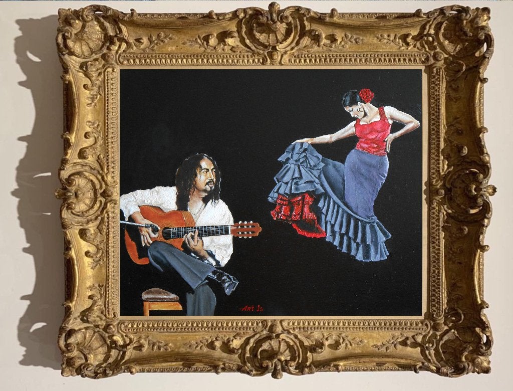 Flamenco op het podium"  Schilderij, Figuren, Verzenden, Olieverf, Handgeschilderd