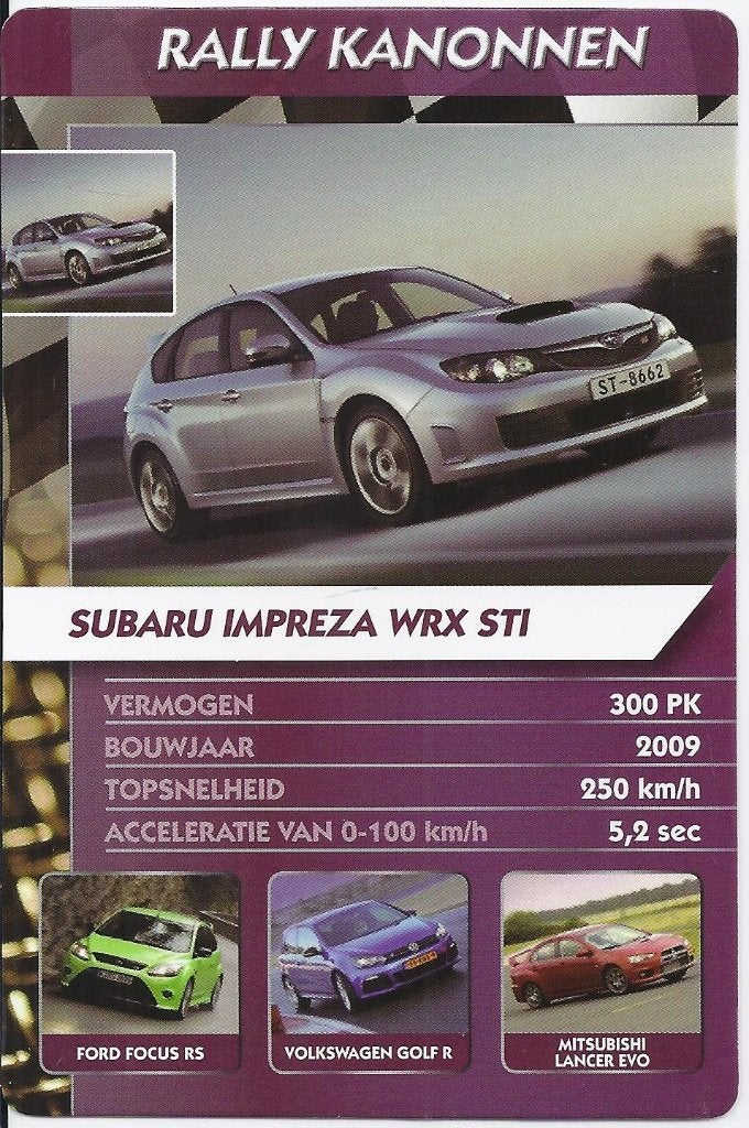 W2712 autokaartje subaru impreza wrx sti, Ophalen of Verzenden, Zo goed als nieuw, Auto's