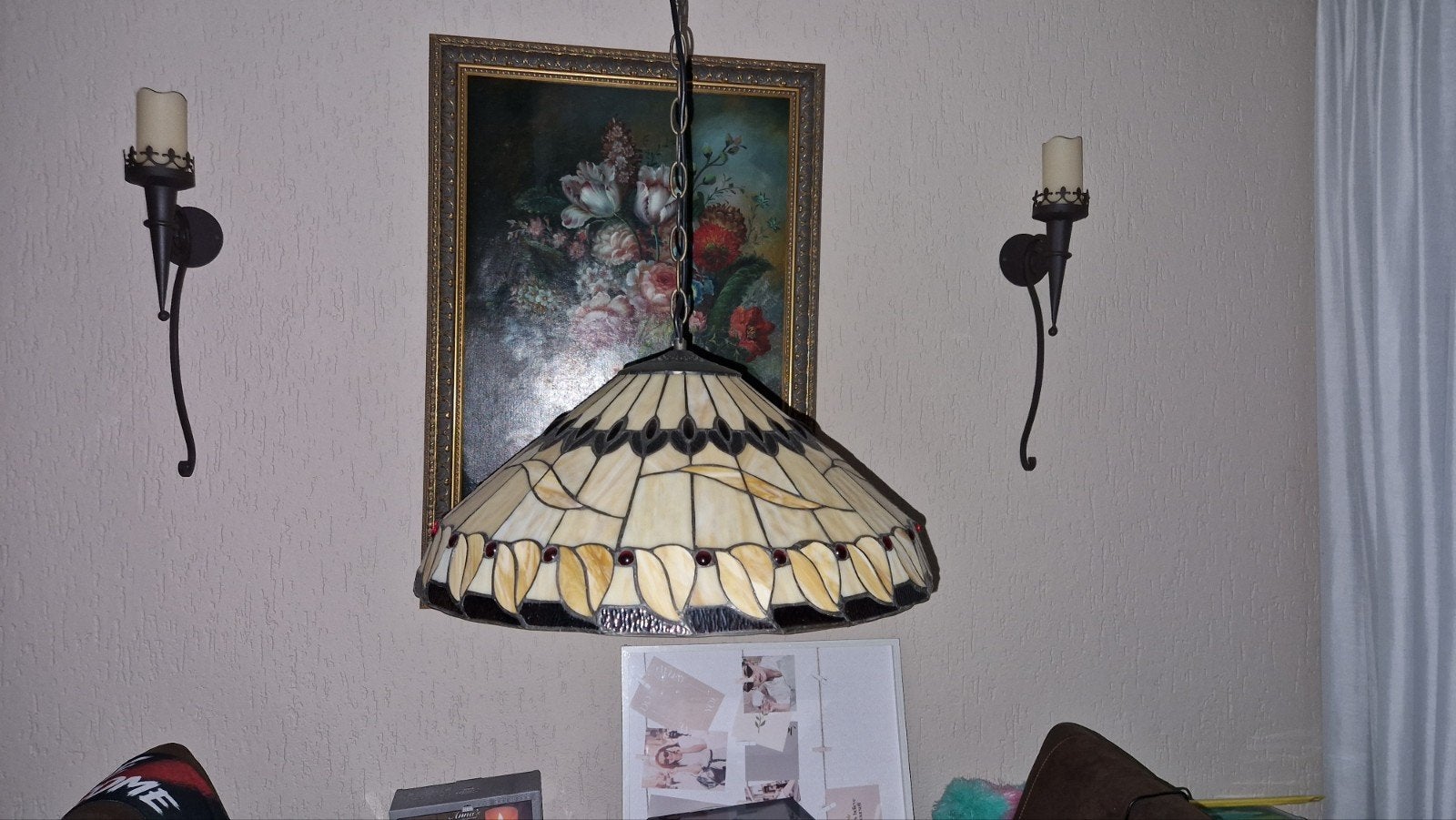 Tiffany hanglamp., Ophalen, E27 (groot), Tiffany, Glas