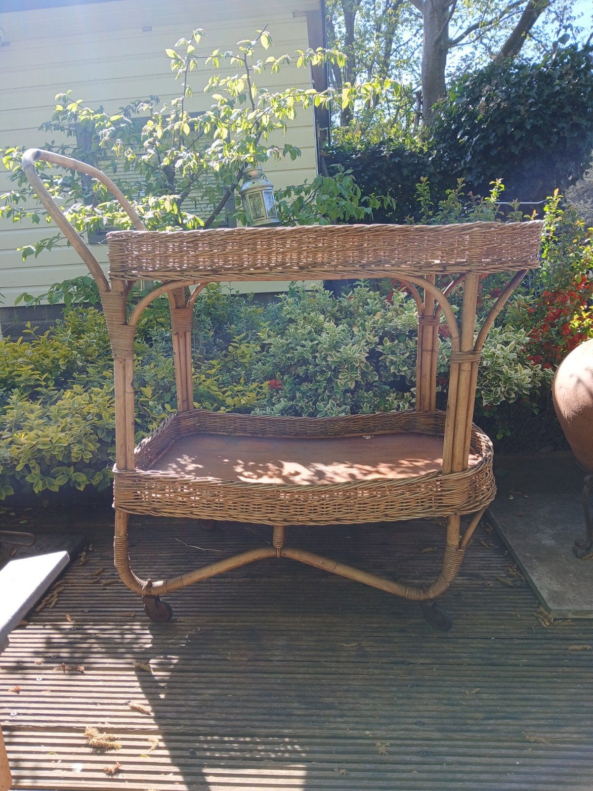 Vintage rieten thee wagen, Ophalen, Gebruikt, Rotan