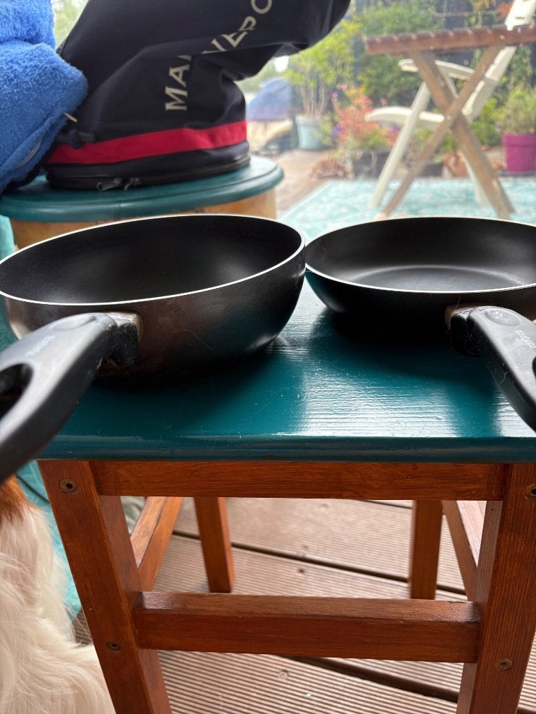Kleine koekenpan en kleine wok 20 cm voor camping of thuis, Ophalen of Verzenden, Zo goed als nieuw, Overige materialen, Wok