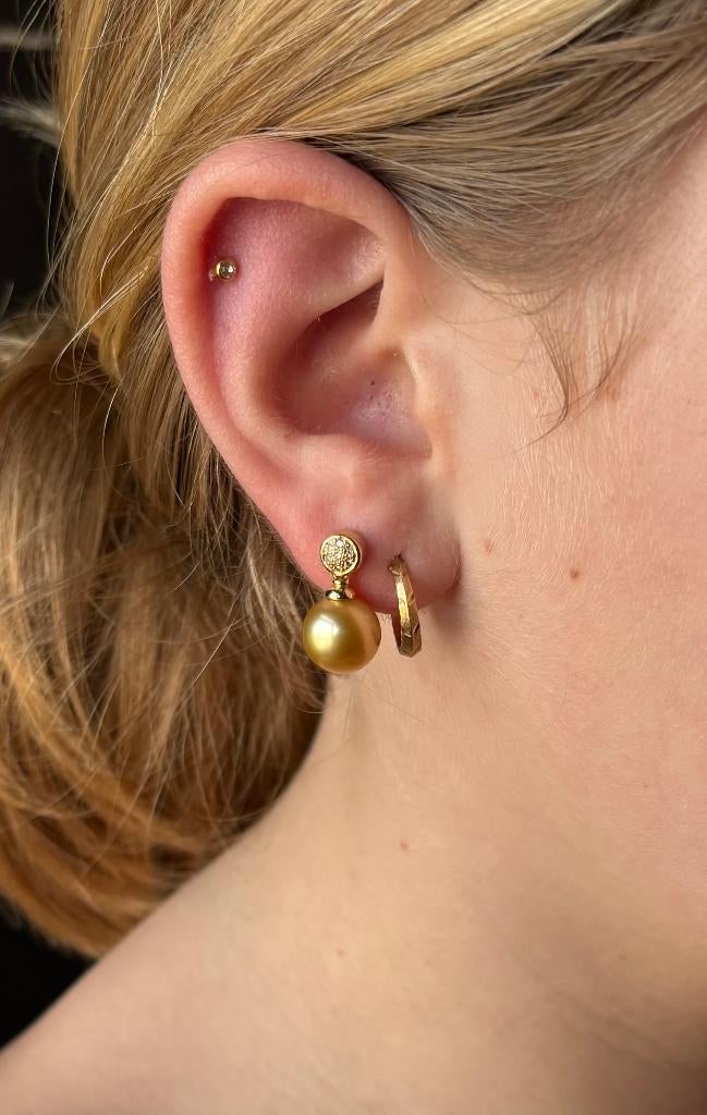 Diamanten rozet parel 14k gouden luxe set oorbellen dames, Sieraden, Tassen en Uiterlijk, Oorbellen, Hangers, Voordeelsieraden