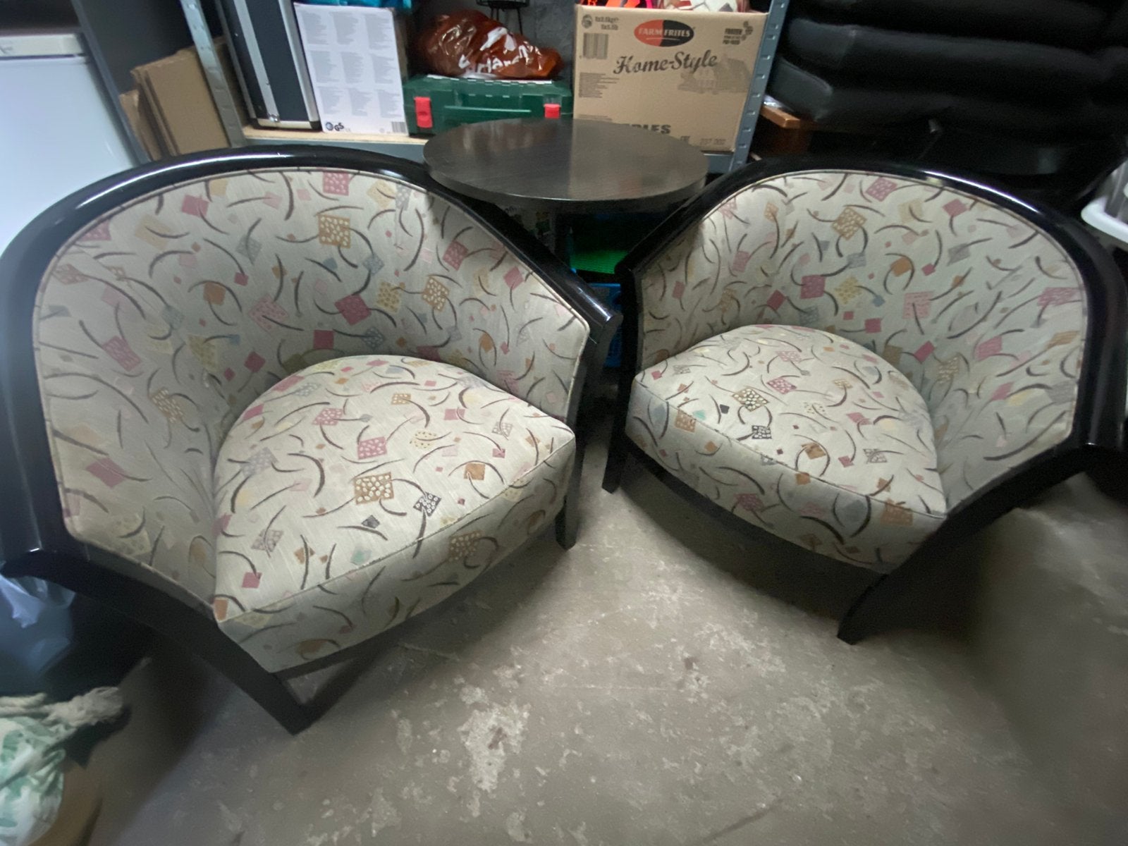 2 groene fauteuils met gietijzeren tafeltje, Ophalen, Gebruikt, Minder dan 75 cm, 50 tot 75 cm