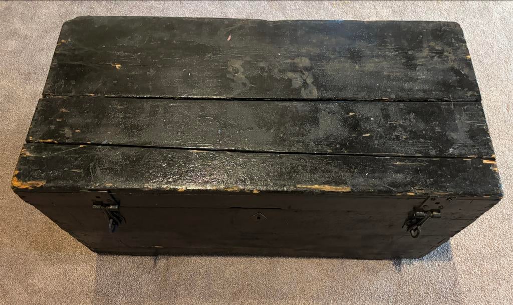 Antieke Zwarte Houten Kist - Opbergkist, Ophalen, Minder dan 50 cm, Gebruikt, 100 tot 150 cm