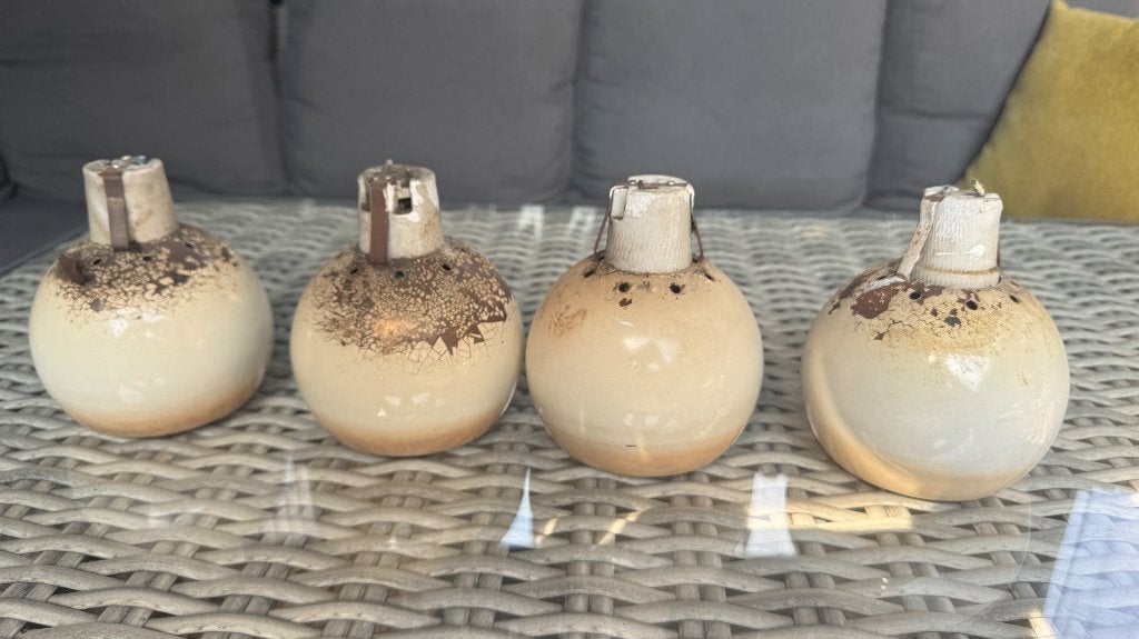 Set geëmailleerde bol lampkappen jaren 50, Huis en Inrichting, Lampen | Lampenkappen, Metaal, Gebruikt, Overige typen, Rond