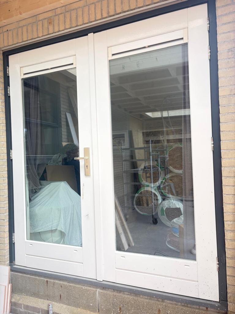 Dubbele openslaande tuindeuren zware hardhout met glas, Doe-het-zelf en Verbouw, Deuren en Horren, 100 tot 120 cm, Gebruikt, Ophalen of Verzenden