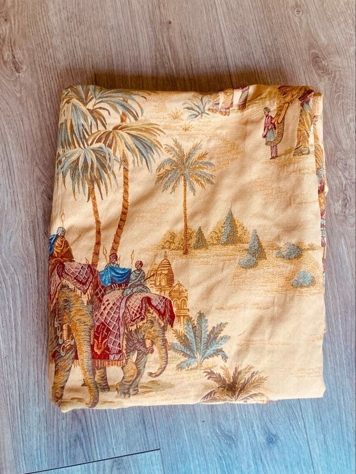 Decoratieve Gobelin stof met olifanten en palmbomen, Ophalen