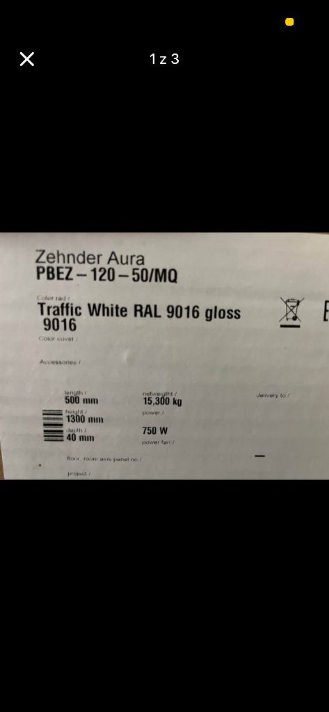 Zehnder Aura Electric 750W RAL9016, Doe-het-zelf en Verbouw, Verwarming en Radiatoren, 500 tot 800 watt, Radiator, Nieuw, Minder dan 60 cm