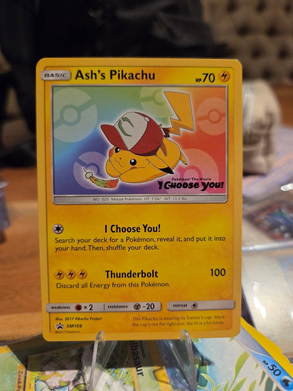 Ash's Pikachu SM108 Promo - Near Mint Pokémon Kaart, Ophalen of Verzenden, Zo goed als nieuw, Losse kaart