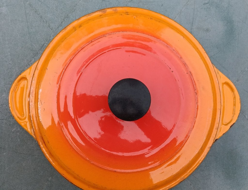 Vintage oranje gevlamde pan Mooi geleefde staat 24 cm (G92), Gebruikt, Ophalen of Verzenden, Met handvatten, Overige merken