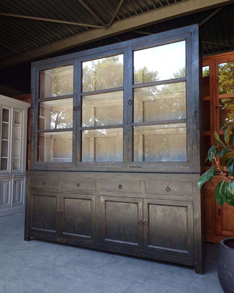 Prachtige vitrinekast | Buffetkast "Old black" #0349, Gebruikt, Met deur(en), -, 200 cm of meer
