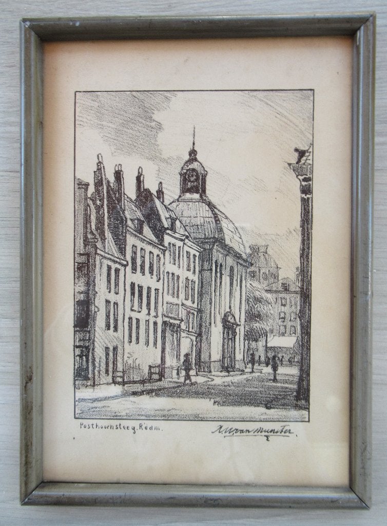 A.W. van Munster: Posthoornsteeg met Lutherse kerk, R'dam, Ophalen of Verzenden