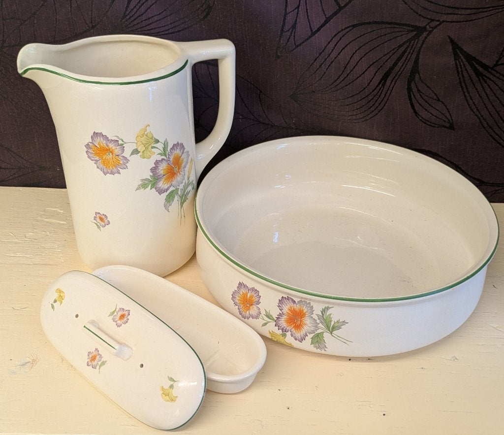 Vintage Mosa Maastricht lampetset met bloemendecor, 3-delig, Ophalen