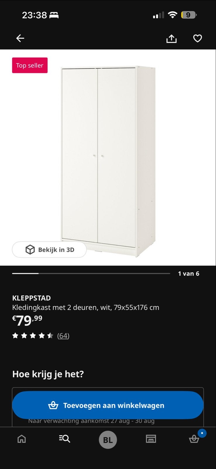 KLEPPSTAD Kledingkast met 2 deuren, wit, Ophalen, Nieuw, 50 tot 100 cm, 150 tot 200 cm
