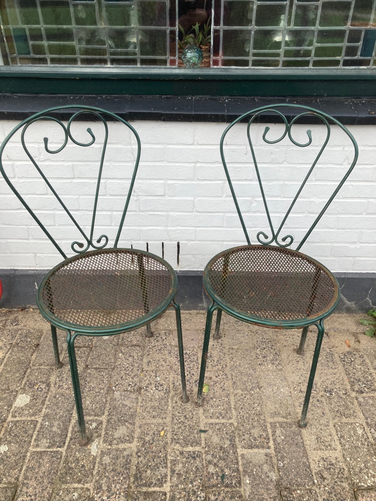 Brocante tuinstoeltjes, plantentafeltje (220925c), Ophalen, Gebruikt, Metaal