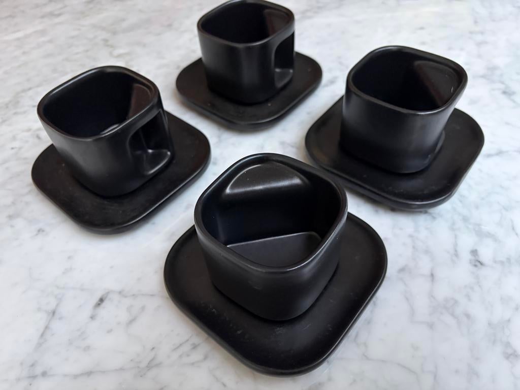 4 zwarte vierkante koffiekoppen Makio Hasuke, Laveno Ravelli, Ophalen of Verzenden