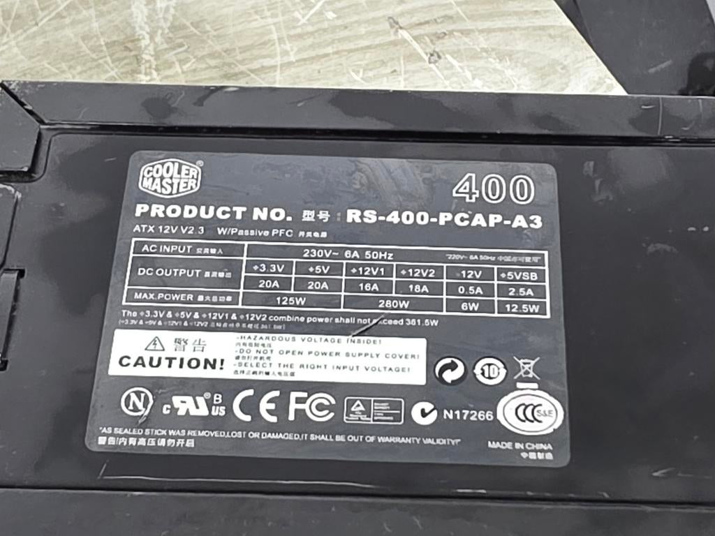 Cooler master 400w max voeding psu power supply rs-400-pcap-, Ophalen of Verzenden, Gebruikt