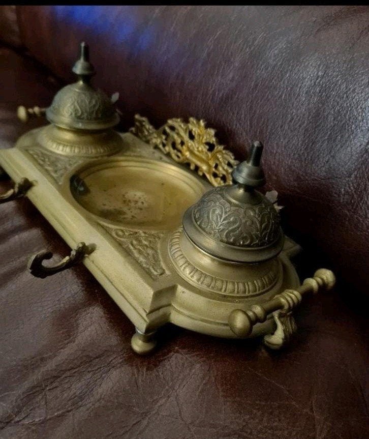Antieke bronzen inktstel met penhouders, Antiek en Kunst, Ophalen of Verzenden
