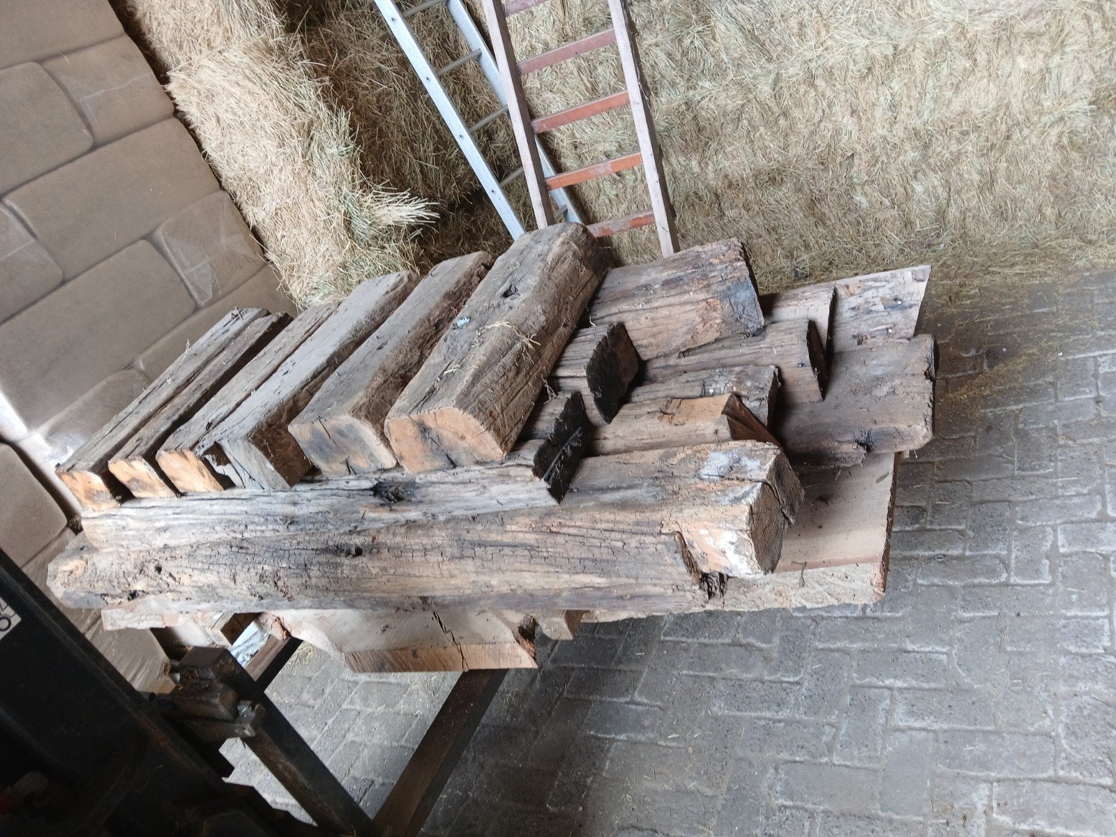 Eiken tafelblad en mix van eiken en grenen (tuin)meubel), Ophalen, Gebruikt, Eiken, Plank