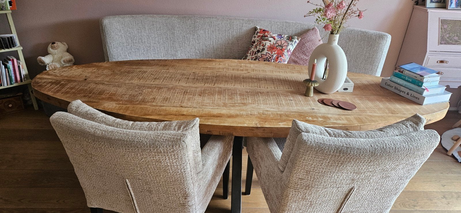 Ovale eetkamertafel (2.40x1.00) met eetkamerbank, Gebruikt, 100 tot 150 cm, 200 cm of meer, Ophalen of Verzenden