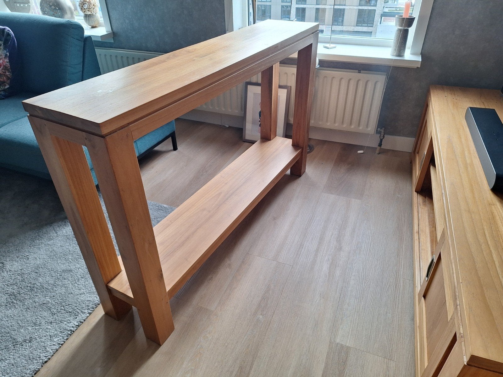 Houten  , teak,  sidetable, Ophalen, Gebruikt, 100 tot 150 cm, 200 cm of meer