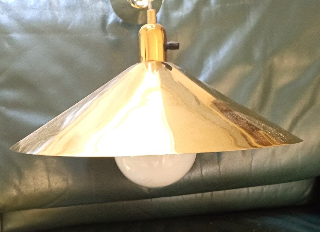 Verlichting vintage hanglamp (2) koperkleurig aan-uitknop, Ophalen, Gebruikt, Metaal, Tijdloos