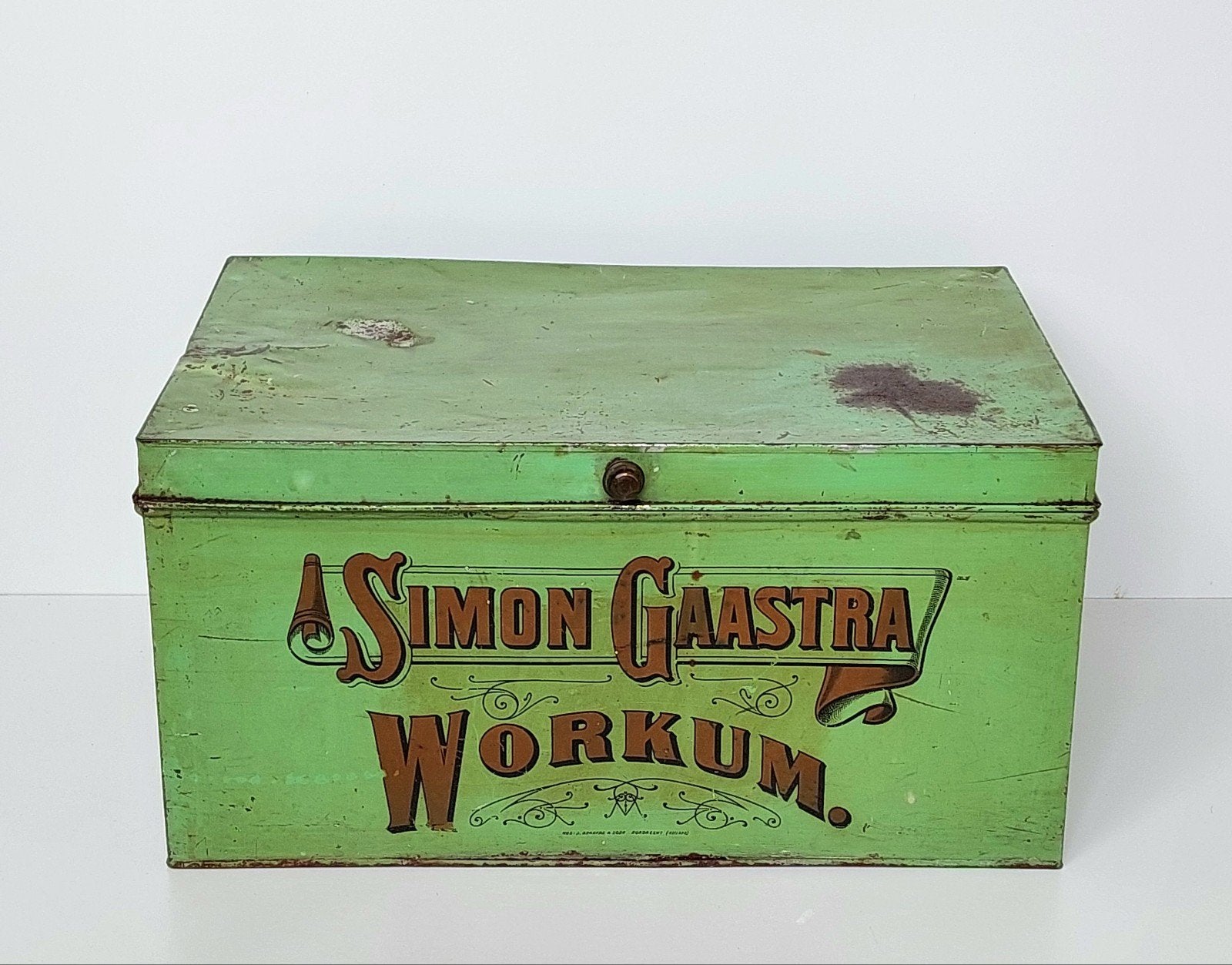 Oud Winkelblik Simon Gaastra Workum Friesland Blik Reclame, Verzamelen, Blikken, Ophalen of Verzenden