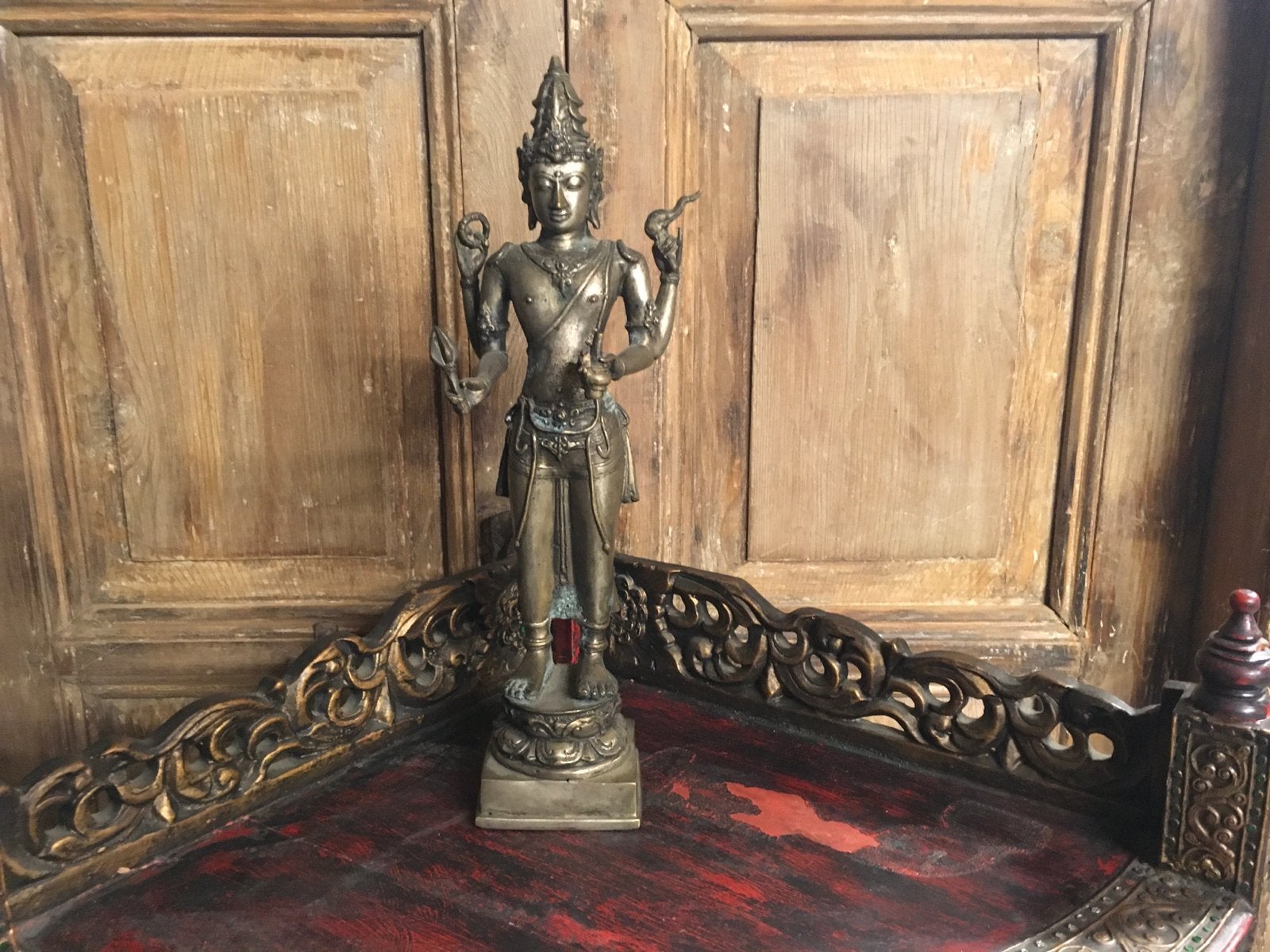 Mooi metalen beeld van Shiva, 40 cm hoog, Zilver, India, Handgemaakt, Ophalen of Verzenden