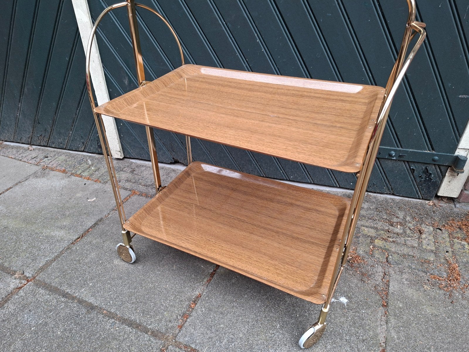 Vintage Serveerwagen / Trolley - Origineel Goudkleurig, Huis en Inrichting, Woonaccessoires | Overige, Vintage, Gebruikt, Ophalen of Verzenden