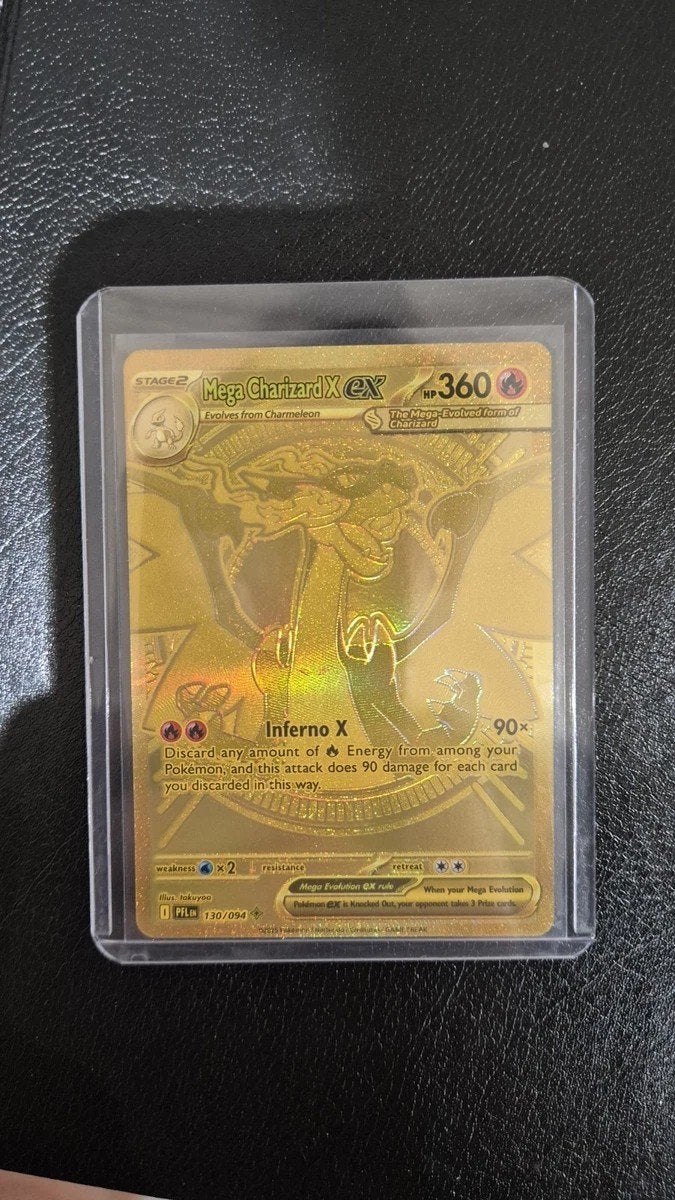 Mega Charizard X EX Gouden Pokémon Kaart, Ophalen of Verzenden, Zo goed als nieuw, Losse kaart, Foil