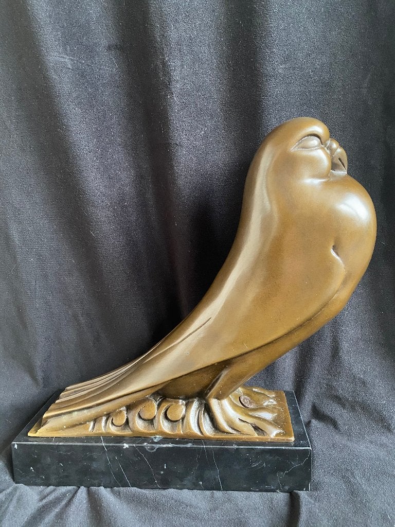 Grote bronzen ArtDeco duif/vogel gesigneerd groot brons, Ophalen of Verzenden