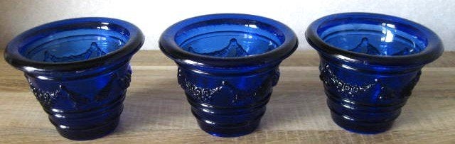 Kobalt Blauwe Swag Bloempotjes /Vaasjes, Blauw, 10 cm, Ophalen of Verzenden, Glas