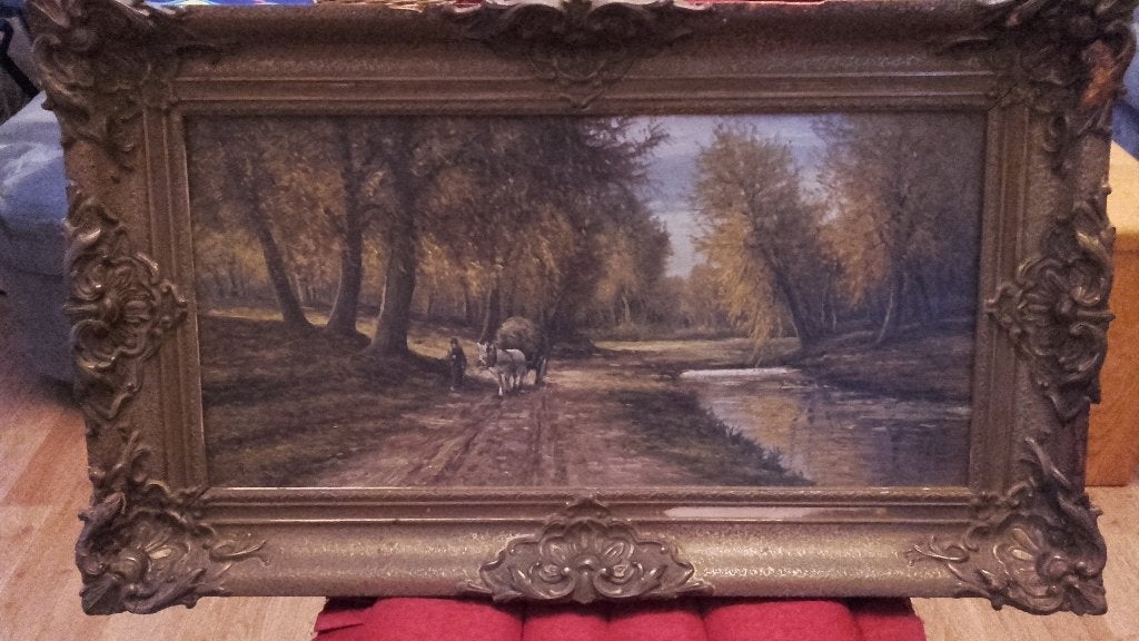 Olieverf schilderij A van den Berg, Antiek en Kunst, Kunst | Schilderijen | Klassiek, Ophalen, Paneel, Landschap, Olieverf