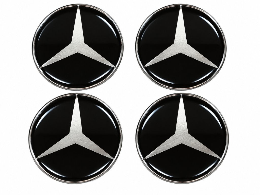 Mercedes Naafstickers 56mm – Chroom/Zwart – 3D Epoxy 4 Stuks, Ophalen of Verzenden, Nieuw, Auto of Motor