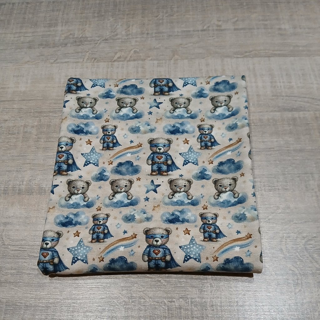 COUPON : jersey stof super beer, Overige kleuren, 120 cm of meer, Nieuw, Ophalen of Verzenden
