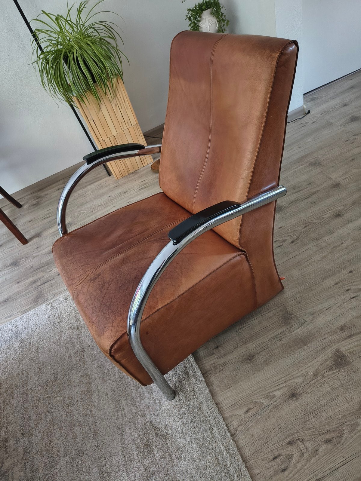 Jess Design fauteuil bari in cognac leer en chroom, Huis en Inrichting, Ophalen, Gebruikt, Leer, 50 tot 75 cm