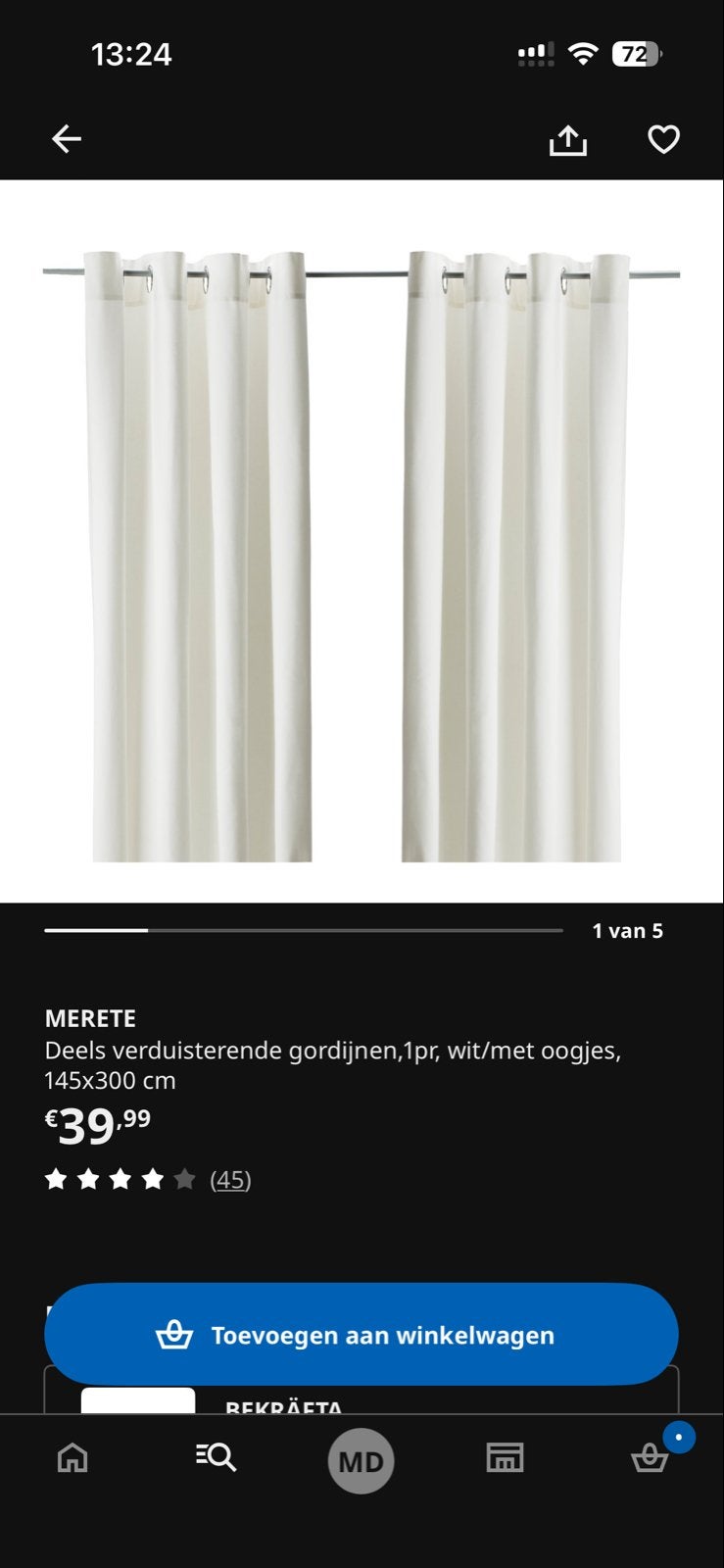 Merete gordijnen, zo goed als nieuw, crème, Ophalen, Met ringen, Zo goed als nieuw, Gordijn