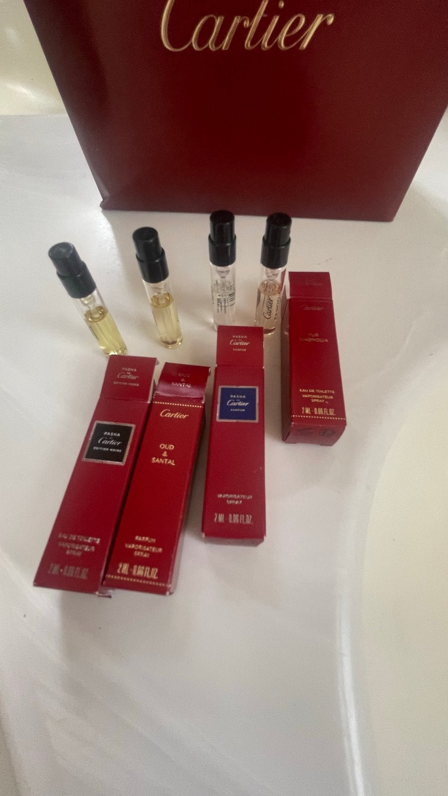 4 Cartier parfum samples - Pasha, Oud & Santal, Pur Magnolia, Ophalen of Verzenden, Nieuw