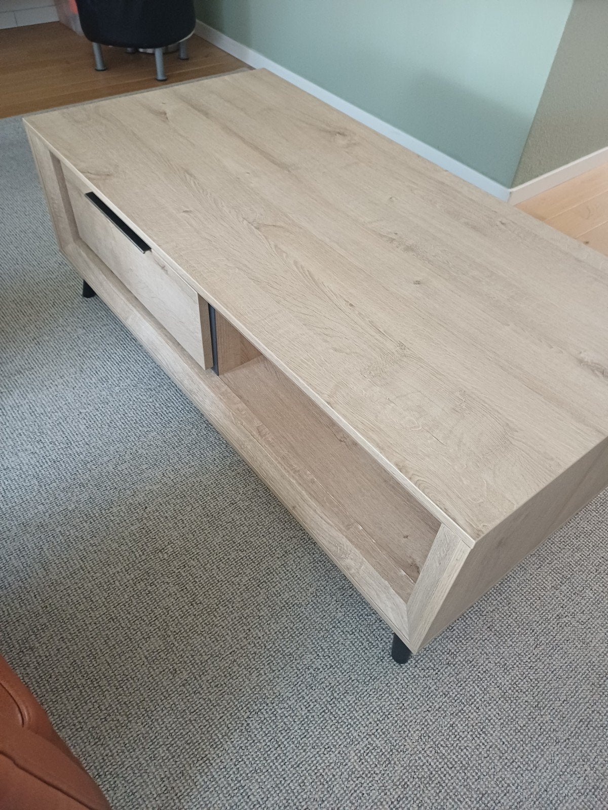Fjord salontafel van echt hout met lade en open vak, 100 tot 150 cm, Zo goed als nieuw, Modern, Overige houtsoorten