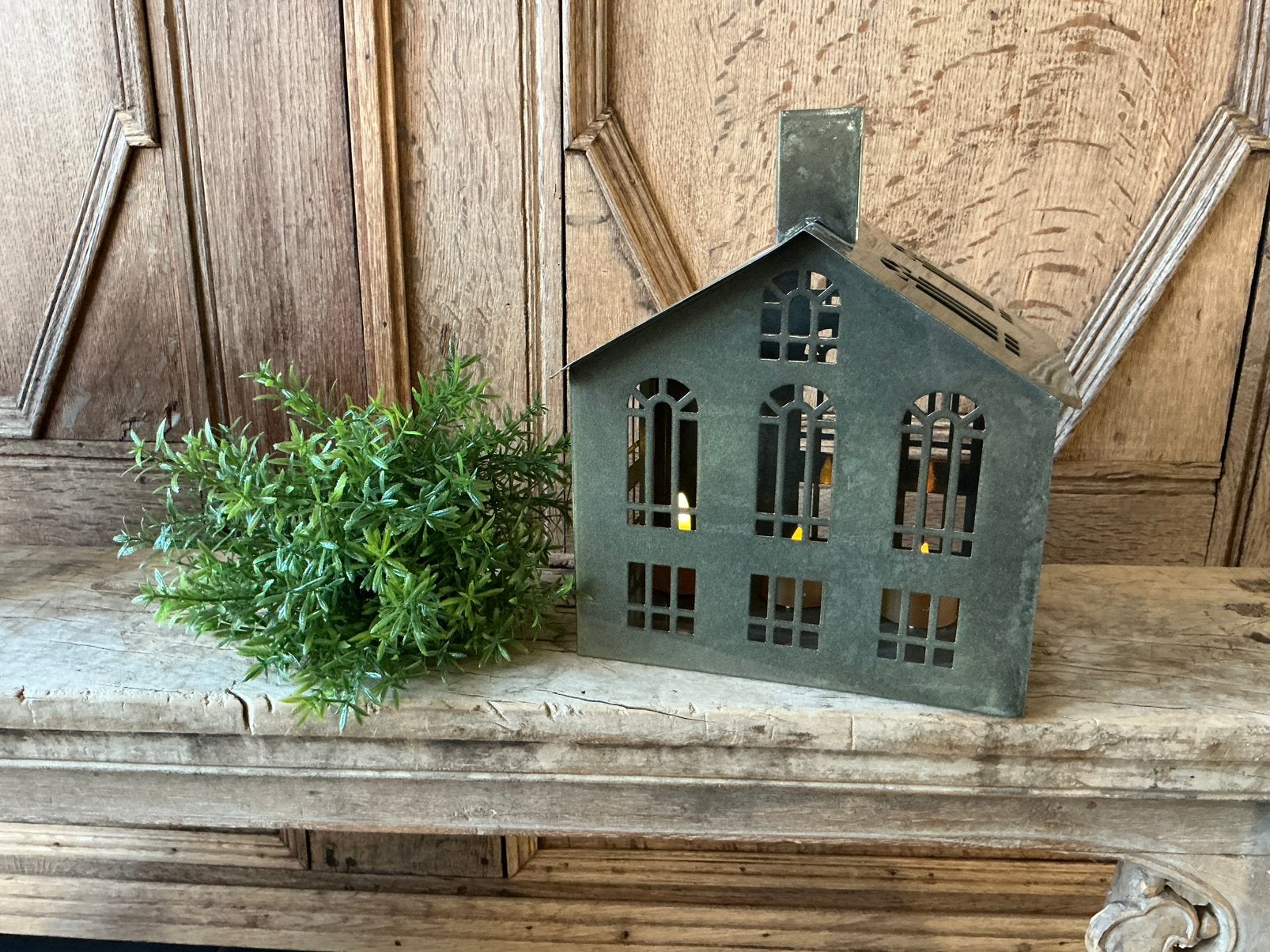 NIEUW metalen windlicht huis olive, Ophalen of Verzenden, Nieuw, Metaal
