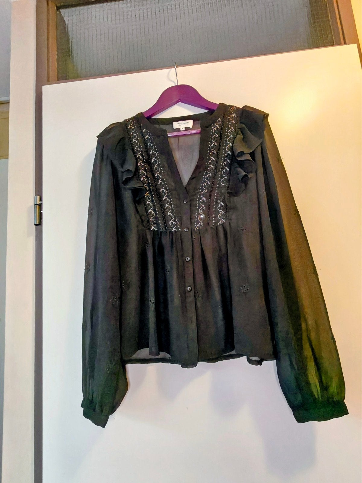 Revelation (Sting) Zwarte Blouse met Borduursels - Maat M, Maat 38/40 (M), Zwart, Ophalen of Verzenden, Zo goed als nieuw