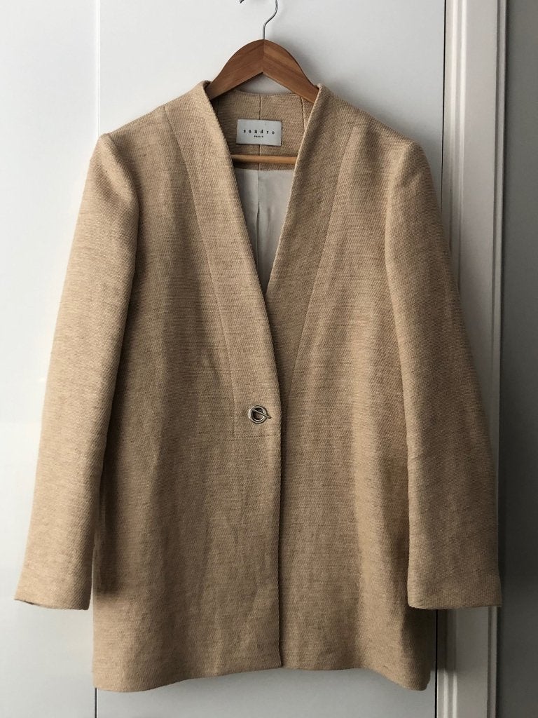 sandro jacket linnen blend boyfriend colbert blazer | s, Verzenden, Nieuw, Maat 36 (S), Jasje